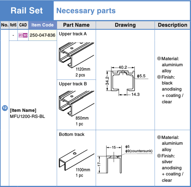 MonoFlat Flush Sliding Door System Rail Set